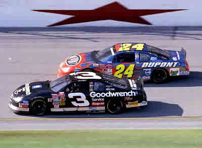 My Hero Dale Earnhardt's last ride along with my Buddy Jeff Gordon at the Daytona 500, February 18, 2001.  The two best drivers to EVER take the green flag in a NASCAR race - side-by-side racin'.  I wear #3 around my neck on a gold chain and will for the rest of my days!  If Dale only knew how many of us he inspired.....see for yourself www.FastSS.com and www.SS427.com