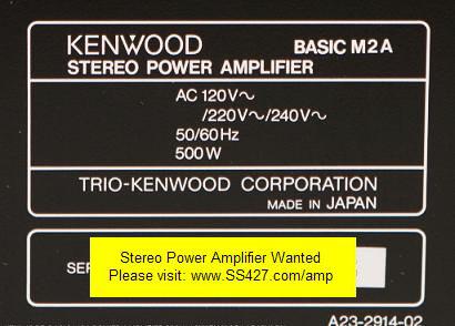 Stereo Power Amplifier manufactured by Adcom, Aragon, Audio Research, Carver, Crown, Denon, Dyanco, Earthquake, Fisher, Harman Kardon, Kenwood, Klipsch, Krell, Marantz, Mark Levinson, Mcintosh, NAD, Onkyo, Pioneer, Revel, Rotel, Sansui, Sherwood, Sony, Sunfire, Teac, Technics, Velodyne, or Yamaha