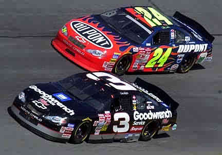 Description: Description: Another picture of Dale and Jeff at Daytona February 18, 2001.  The mentor and the apprentice...'Nuff said!  We miss you Dale R.I.P. #3.  Judging by Jr's performance, it is plain to see that Dale Sr. is riding shotgun in #8